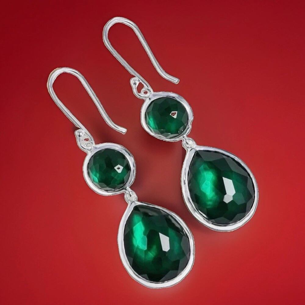 NEW! IPPOLITA Forest Green Colored Rainbow Drop Earrings / MSRP $495